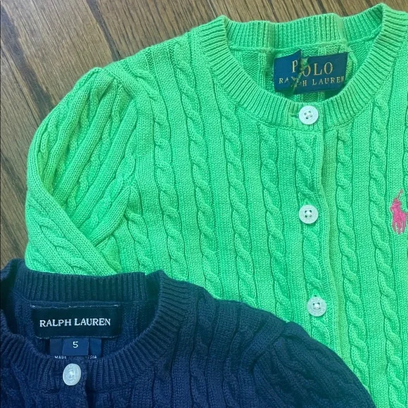 Ralph Lauren Kids Cable Knit Cardigans (set of 2) - Green and Navy - Picture 2 of 3